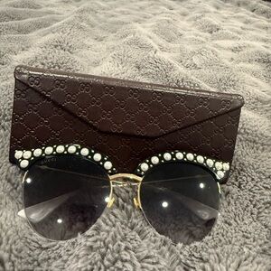 Gucci Black and Gold Pearl  cat eye Sunglasses